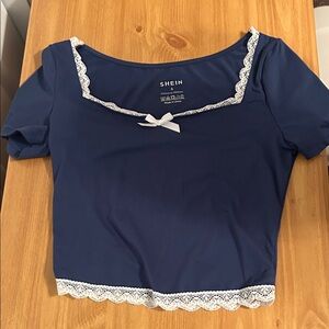 SHEIN Royal Blue Lace Accent Crop Top